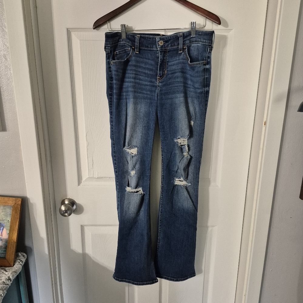 Women's Hollister Low-Rise Bootcut Stretch Distressed Jeans Sz 13R W31 L32